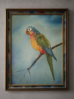 Original Painting on Board Parrot Bird Colorful